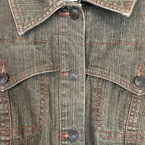 Spanner Olive Denim Botton-Down Jean Jacket Size 12 Spandex Stretch Blend Green - Picture 8 of 14